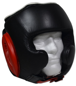 <b>Black</b> and Red PU Leather Boxing Head Guard with Buckle Closure for Adult Head Protection - Product Image 2