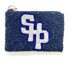 Monedero de algodón bordado con cuentas Seton Hall Prep, diseño personalizado de mascota de los Piratas, venta al por mayor, artículos de lona azul y blanca para el espíritu del equipo. - Product Image 5