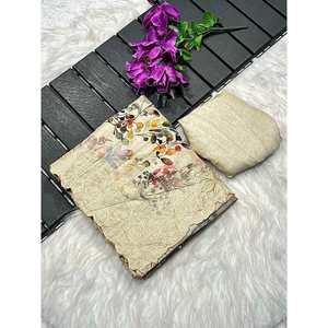 BORDADO EN SEDA ATRACTIVA FRONTERA CON TRABAJO CORTADO SAREE CON BLUSA SIN COSTAR CHIKU - Product Image 1