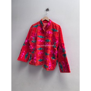 Chaqueta de terciopelo indio con bordado uzbeco Suzani y forro interior de algodón, abrigo para mujer para fiestas. - Product Image 4