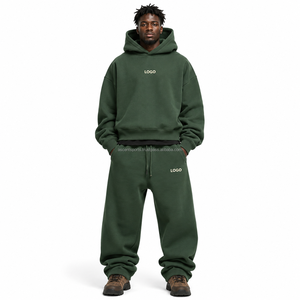 Ensemble sweat à capuche et jogging coupe décontractée, uni, sans logo, en molleton double brossé, avec ourlets et poignets côtelés, marque privée, streetwear, sport - Product Image 1