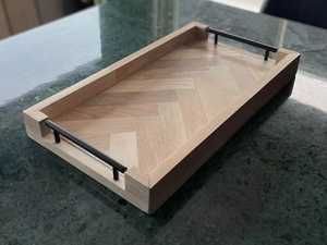Modern Table Wooden Decorative Ottoman Serving Tray Rectangle Acacia Wood with Handles Color Changing - Product Image 5