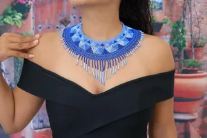 <b>TOP</b> QUALITY Handmade Beaded Necklace: Geometric Huichol Style for birthday , christmas, WEDDING, Anniversary - Product Image 2