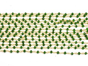 Chaîne de chapelet en diopside chromé, perles vertes facettées de 3 mm, chaîne plaquée or enroulée sur fil pour la fabrication de bijoux - Product Image 5