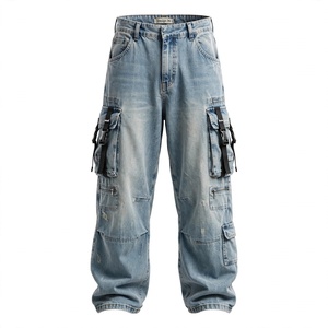 Jean en denim délavé pour homme, coupe droite, taille mi-haute, en coton, style décontracté, couleur unie, respirant, écologique, idéal pour l'été - Product Image 1