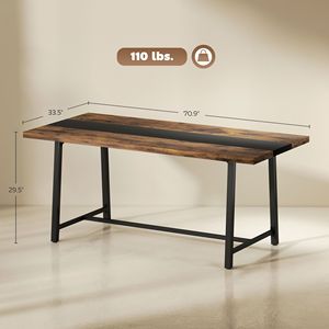 Mesa de Comedor Industrial Marrón de 70.9 Pulgadas de Largo para 8 Personas, Mesa Grande con Patas de Acero para Comedor - Product Image 3