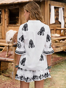 ชุดเซ็ต 2 ชิ้น เสื้อแขนกุดคอโอ ผ้าชีฟองทอลายปักสีขาวหรูหรา ผ้าฝ้าย 100% สำหรับผู้หญิง สไตล์ลำลอง รุ่น 2026 - Product Image 3