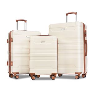 Nuovo modello 3 pezzi espandibile ABS Hardshell set di bagagli resistente 20 ''24'' 28 ''valigia TSA lucchetto Beige marrone Spinner ruote bagaglio - Product Image 1