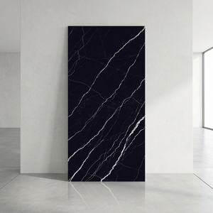 แผ่นหินเผาซินเทอร์สีดำซีโร่ซิลิก้า หนา 12 มม. ขนาด 1600x3200 มม. รุ่น Marquina Nero สำหรับพื้นผิวหรูหรา - Product Image 1