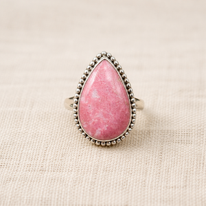 Natural Rhodonite Gemstone 925 Sterling Silver <b>Ring</b> Teardrop Handmade Beaded Frame Rose Gold Yellow Gold Plated Jewelry for Men - Product Image 1