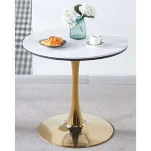 Tavolo da Pranzo con Piedistallo Tulipano Dorato e Bianco da 80 cm, Piano in MDF per 2-4 Persone, Stile Mid-Century con Finitura Elegante - Product Image 1