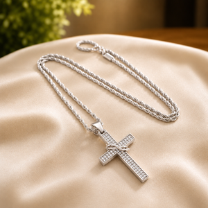 Plated Gold Moissanite <b>Cross</b> Pendant Necklace Brilliant Round Diamond Charm Jewelry for Men and Women - Product Image 3
