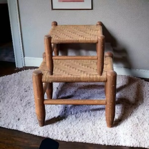 Rustic Bamboo <b>Stool</b> with Rattan Seat Handmade Minimalist Design Durable & Portable Home Ottoman Furniture Bony Inlay Console - Product Image 3
