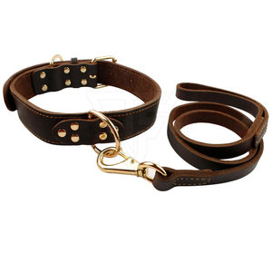 Ensemble collier et laisse pour chien en cuir solide réglable avec boucle en métal, anneau en D, poignée respirante et confortable pour la promenade - Product Image 1