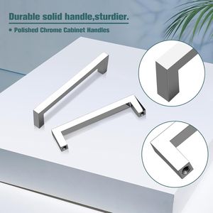 Set di 5 Maniglie per Mobili in Cromo Lucido, Interasse Fori 128mm, Maniglie Quadrate Solide per Cucina e Armadi - Product Image 2