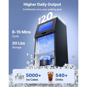 Attrezzatura di Refrigerazione per Cucine Commerciali, Macchina per il Ghiaccio in Acciaio Inox, Produzione 120 Libbre/24h, Capacità di Stoccaggio 30 Libbre - Product Image 2