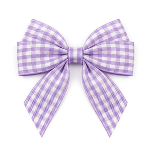 Wholesale 15mm Lavender White Checks Gingham Grosgrain <b>Ribbon</b> for Baby Shower Decor Hair Accessories Party Favors Gift Packaging - Product Image 1