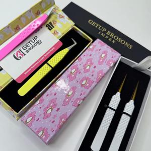 Pince à épiler pour extensions de cils en acier inoxydable, à pointe dorée, à découpe papillon droite, pour volume russe, à 90 degrés, pour application de poudre, avec revêtement en poudre - Product Image 6