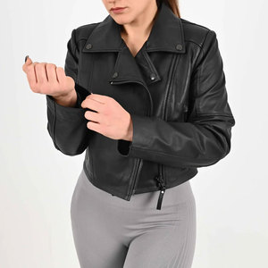 Women's Genuine <b>Sheepskin</b> wholesale Leather <b>Jacket</b> with crop length OEM Wholesale Fashion Popular Leather <b>Jackets</b> for Women - Product Image 5