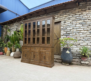 Étagère rustique en bois recyclé marron, meuble de salon avec vitrine pour usage domestique, provenant du Vietnam. - Product Image 1