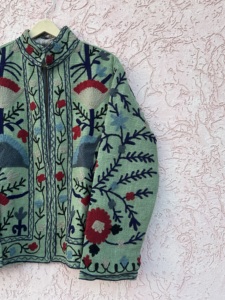 Maaunique Hand Embroidered Breathable Cotton <b>Velvet</b> Floral Bomber Suzani Eco-Friendly Festival Winter Unisex <b>Jacket</b> O-Neck Full - Product Image 3