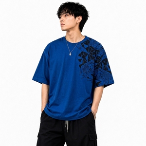 Camiseta de Manga Corta para Hombre, 100% Algodón, Corte Holgado, Cuello Redondo, Estampado Gráfico Personalizado, Hombros Caídos, Estilo Urbano, Talla Grande - Product Image 1