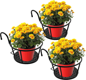 Pot de fleurs suspendu en métal noir avec support inférieur pour balcon, fenêtre, patio et plantes d'extérieur - Product Image 1