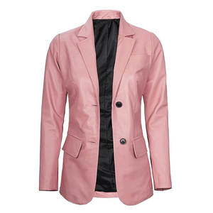 Veste en cuir d'agneau véritable sur mesure OEM pour femme, coupe ajustée, blazer noir respirant, coupe-vent, col à revers, boutonnée - Product Image 6