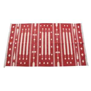 Tapis en coton Dhurrie fabriqué à la main avec une texture classique à tissage plat, parfait pour les zones à fort trafic à la maison - Product Image 1