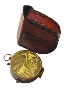 <b>Antique</b> Style Brass <b>Compass</b> with Embossed Leather Case - Product Image 3