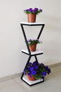 Support à plantes géométrique moderne à 3 niveaux avec étagères carrées, structure métallique, support d'angle intérieur/extérieur pour plantes, fleurs, pots - Product Image 4