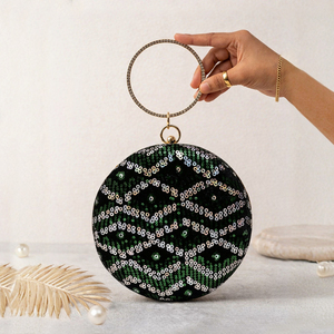 Green Round Embroidered Clutch Bag Luxury Wedding Evening <b>Handbag</b> for Women Occasions - Product Image 1