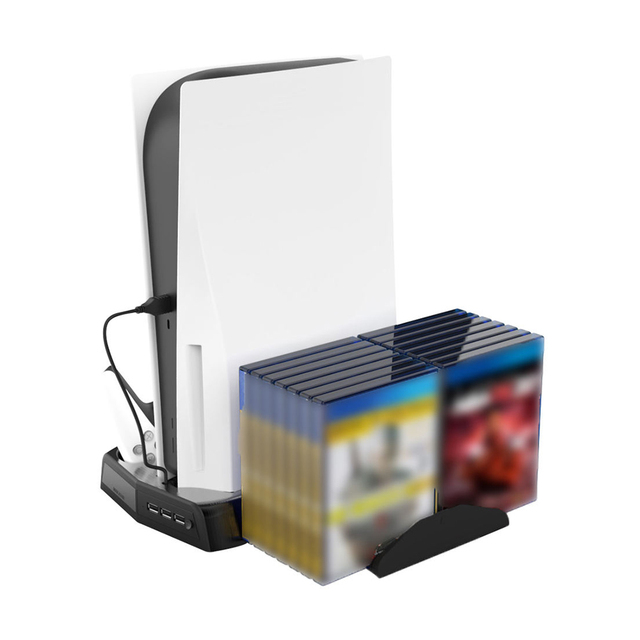 New Vertical Cooling Fan Stand Fast Dual Controller Charger Station With 12 Games Storage Slots for P5 PS5 Game Console