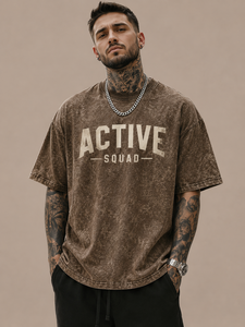 Camiseta Oversize de Algodón Active Squad para Hombre, Estilo Urbano, Manga Corta, Cuello Redondo, Estampado de Letras, Ajuste Jersey, Venta al por Mayor - Product Image 5