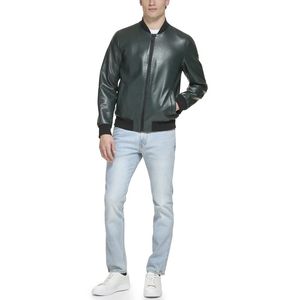 Men's Custom Logo Cow Skin Leather <b>Jacket</b> Solid Color Streetwear With Stand Collar New Condition Fabric Online <b>jacket</b> for men - Product Image 4