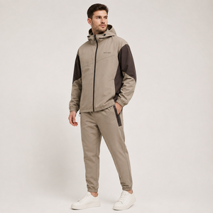 Unisex Breathable <b>Hooded</b> Tracksuit Full Sleeve Color Blocking Polyester Jogging Suit With <b>Zip</b> Pockets And Adjustable Hood - Product Image 3