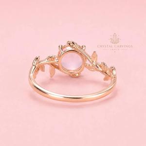Natural Rose Quartz Rhodium Plated Sterling Silver Engagement Ring with <b>Leaf</b> <b>Vine</b> Design Nature Inspired Promise Ring for Women - Product Image 4
