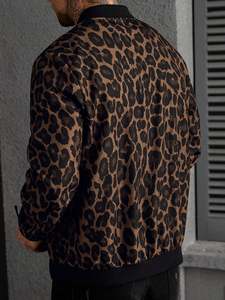 <b>Men</b> Leopard Print Bomber Jacket Brown Animal Print Zip Up Fashion Jacket Streetwear Cheetah Pattern Bomber Wholesale - Product Image 5