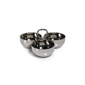 Luxury 3-Compartment Hammered Silver Relish Dish Decorative Triple Serving Bowl with Gold Flower Handle Elegant Metal Snack Bowl - Product Image 4