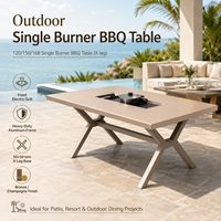 FLD2112 Parrilla Eléctrica de un Solo Quemador de Grado Comercial 120/150/168cm con Mesa de Comedor Exterior de Aluminio con Patas en X para Hotel, Resort, Patio
