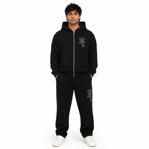 Sudaderas con capucha unisex personalizadas con logo impreso, estilo oversize y corte holgado, con cremallera, pedrería, 100% algodón, 500 g/m² de alto gramaje, chándal OEM - Product Image 1