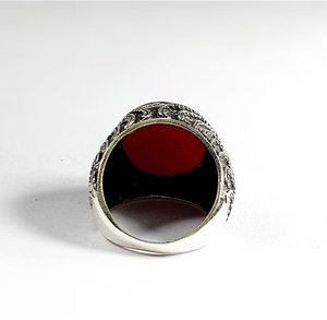 High Grade Ruby Gemstone Handcrafted Textured Wide Band Ring For Unisex - Oxidized Fine Jewelry Collection Everyday Wear - Product Image 3