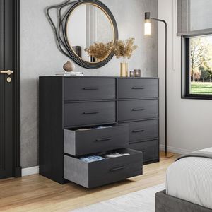 Commode à 8 tiroirs avec grands tiroirs en tissu, meuble de rangement noir - Product Image 1