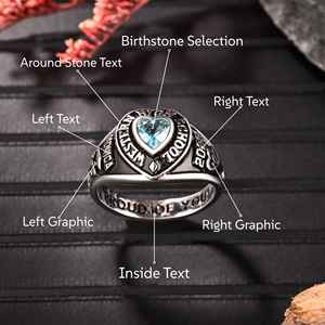 Anillo de Graduación Universitario Personalizado BOJ School Ring 043, Anillo de Colegio Secundario para Ella, con Piedra de Nacimiento, Plata 925, ¡Oferta! - Product Image 4