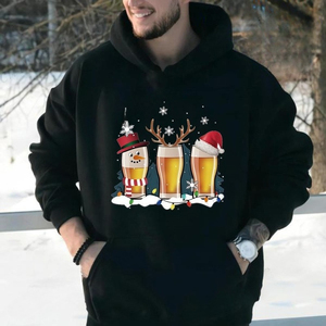 Sudadera con Capucha de Navidad con Estampado de Vasos de Cerveza para Hombre, Blanca, de Algodón, Casual, de Invierno, con Bolsillo, Corte Regular - Product Image 2
