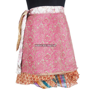 Minifalda india estampada Magic Wrap, ropa de moda para mujer, estilo bohemio vintage, minifaldas sari con cintura elástica para mujeres y niñas - Product Image 6