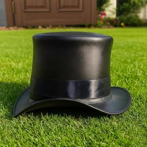 Sombrero de copa de cuero negro hecho a mano de calidad premium, estilo victoriano steampunk para cosplay. - Product Image 2