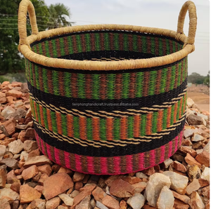 Sacs ronds faits à la main Paniers de bolga en jonc de mer africain Panier tissé coloré Ghana - Product Image 2