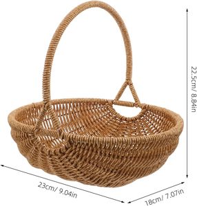 Natural Brown Rattan Picnic <b>Basket</b> Boat Shaped Handwoven Open <b>Wicker</b> <b>Storage</b> Hamper with High Handle for Outdoor Camping Flower - Product Image 3