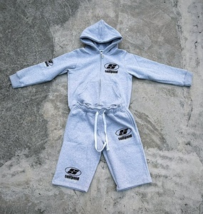 Ensemble sweat à capuche zippé et short en molleton épais personnalisé, doublure tissée double couche de haute qualité - Product Image 4
